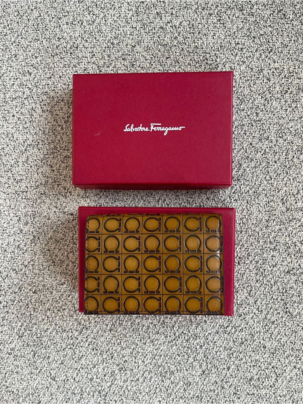Salvatore Ferragamo Brown Leather Wallet with Red Box